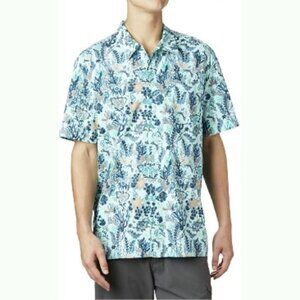 COLUMBIA PFG Trollers Best S/S 100% Cotton Ocean Print Vented Shirt M Fishing